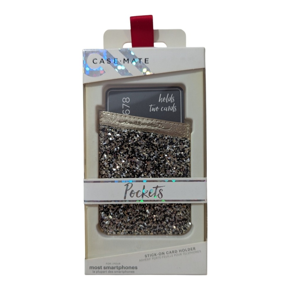 F2. Case-Mate Pockets Stick-on Card Holder - Glitter Gold Fits Most Smartphones